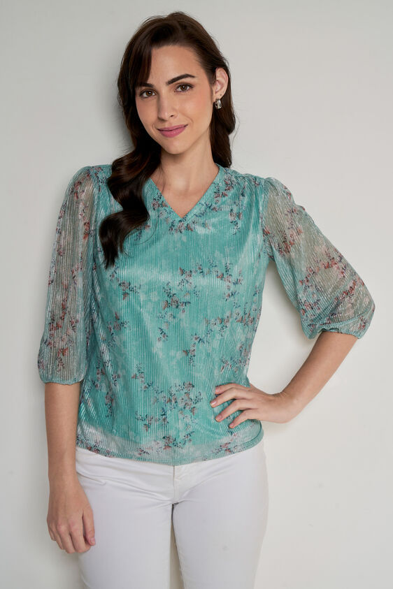 Mint Floral Regular Top, Mint, image 1